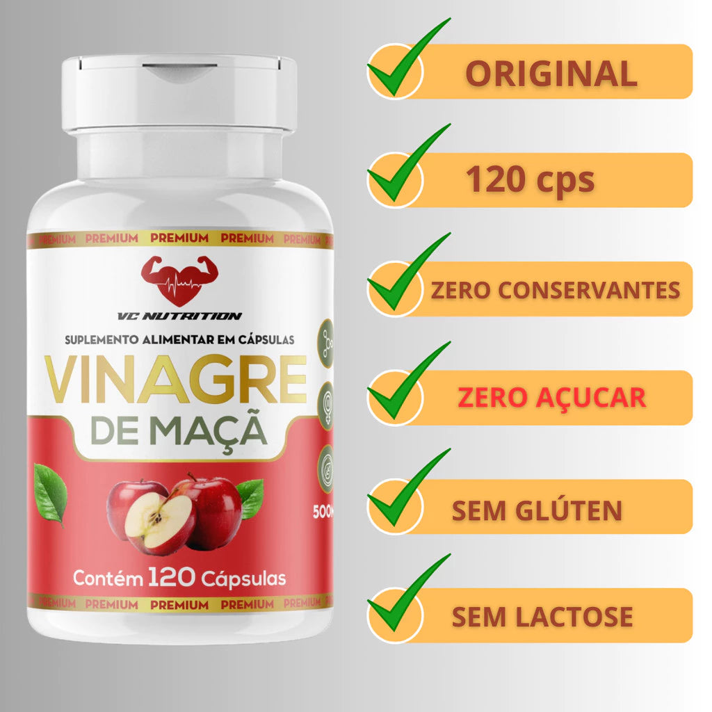 VINAGRE DE MAÇÃ 120 CAPSULAS 100% PURA